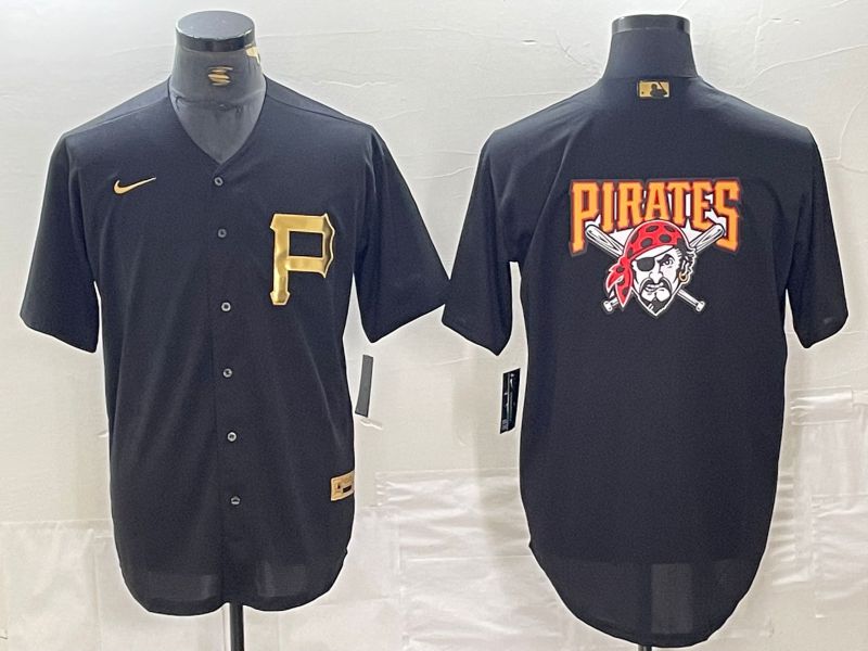 Men Pittsburgh Pirates Blank Black gold 4 th generation Nike 2024 MLB Jersey style 3